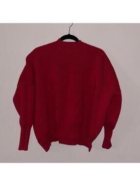Signature 8 Red Boxy Cotton Blend Sweater Mock Neck Bubble Sleeve